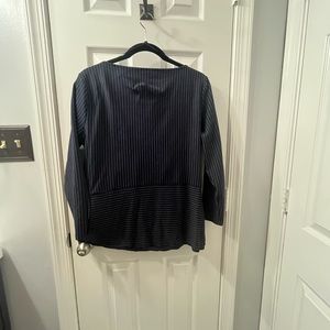 Navy with white pin stripe crossover top